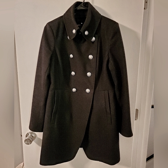 EUC JCPenny Worthington Charcoal Military Double-breasted Wool Winter Pea Coat L - Picture 1 of 6
